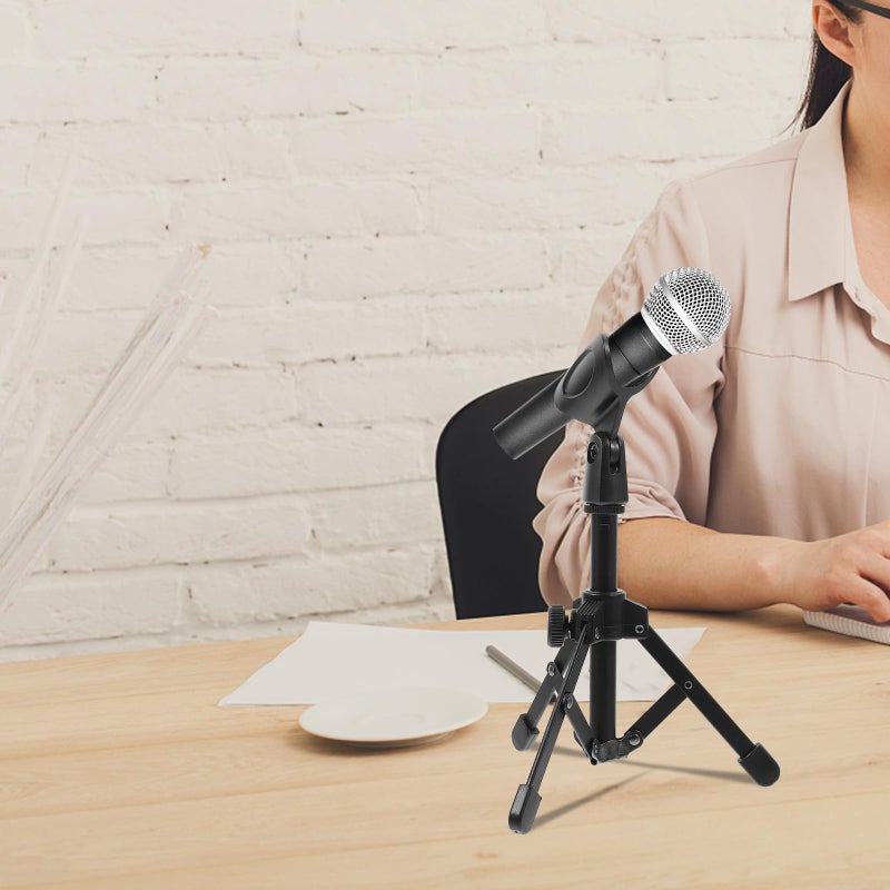 Black Foldable Desktop Microphone Stand with Mic Clip Tripod for Podcasting Streaming Recording - Image 4