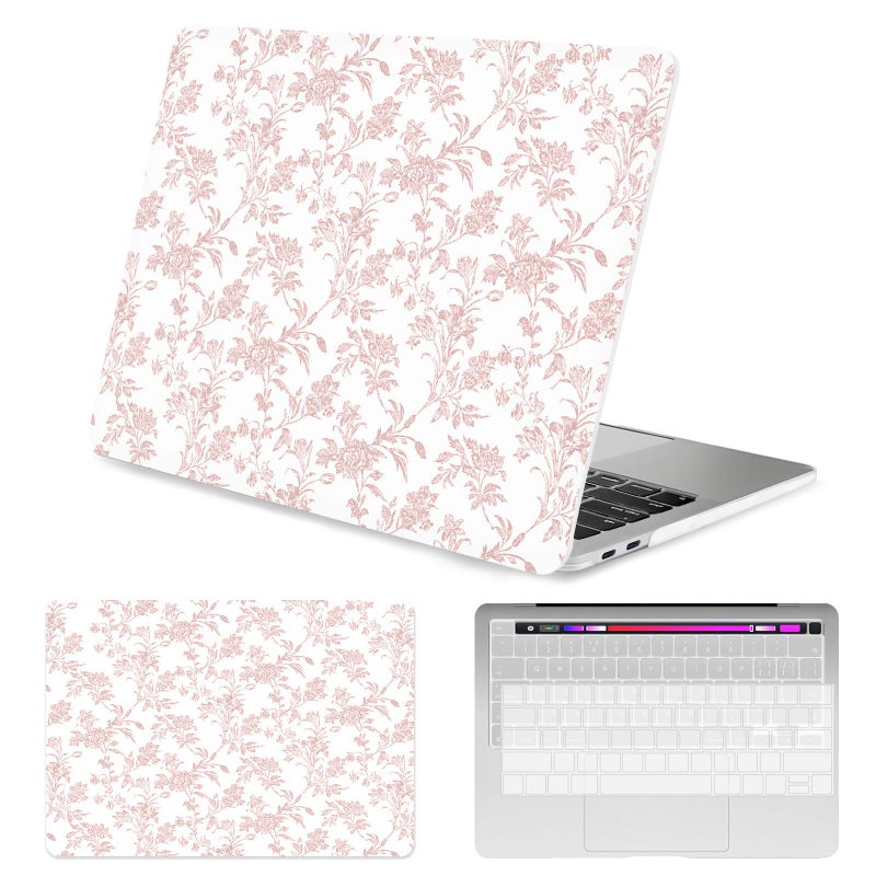 Seorsok Compatible with MacBook Pro 13 inch Case M2 2023,2022,2021-2016 A2338 M1 A2251 A2289 A2159 A1989 A1708 A1706,Elegant Sage Pink Flower Plastic Hard Shell Case & Keyboard Cover,Blooming Floral - Image 1