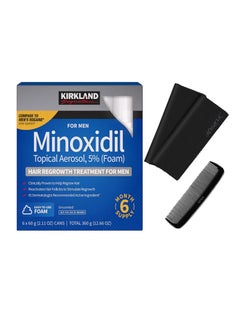Kirkland Signatur Hair Regrowth Treatment Minoxidil Foam for Men, 2.11 oz, 6 Count (6 Month Supply) - Exclusive 2 MicroFiber Cleaning Cloths and Comb Included, Clear  - Image 1
