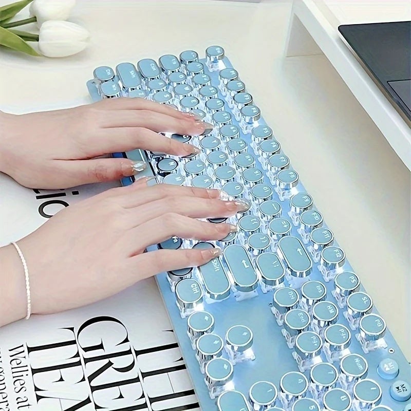 Eweadn لوحة مفاتيح Eweadn Punk Typewriter Mechanical Gaming Keyboard, Pink, 104 Keys Full Size with Numeric Keypad, White Backlit, for Windows PC - Image 5