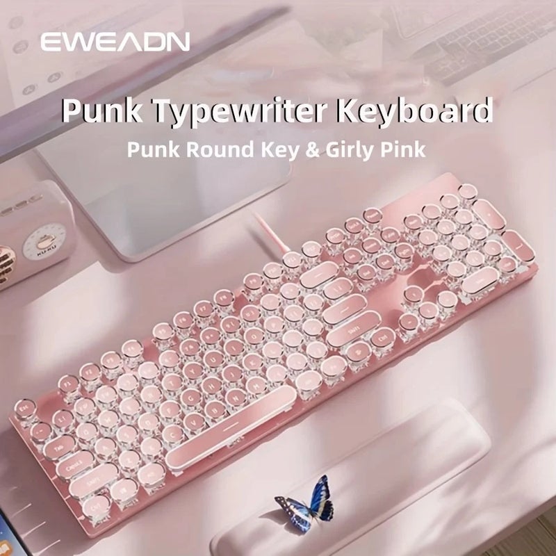 Eweadn لوحة مفاتيح Eweadn Punk Typewriter Mechanical Gaming Keyboard, Pink, 104 Keys Full Size with Numeric Keypad, White Backlit, for Windows PC - Image 3