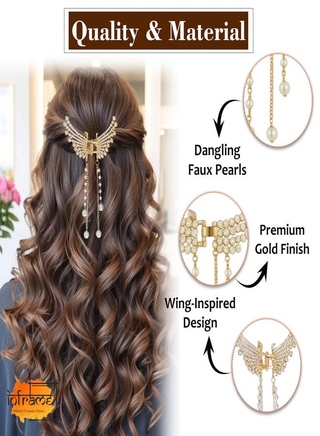INFRAME Hair Claw Clips for Women Girls -3 Pcs Large Strong Hold Clamps for Thick Thin Hair, Matte Nonslip Jaw Clips, Neutral Butterfly Claw, Styling, Hair Accessories, Ponytail Holder, Multicolor (PK1 GOLDEN, FANCY BUTTERFLY) - Image 3