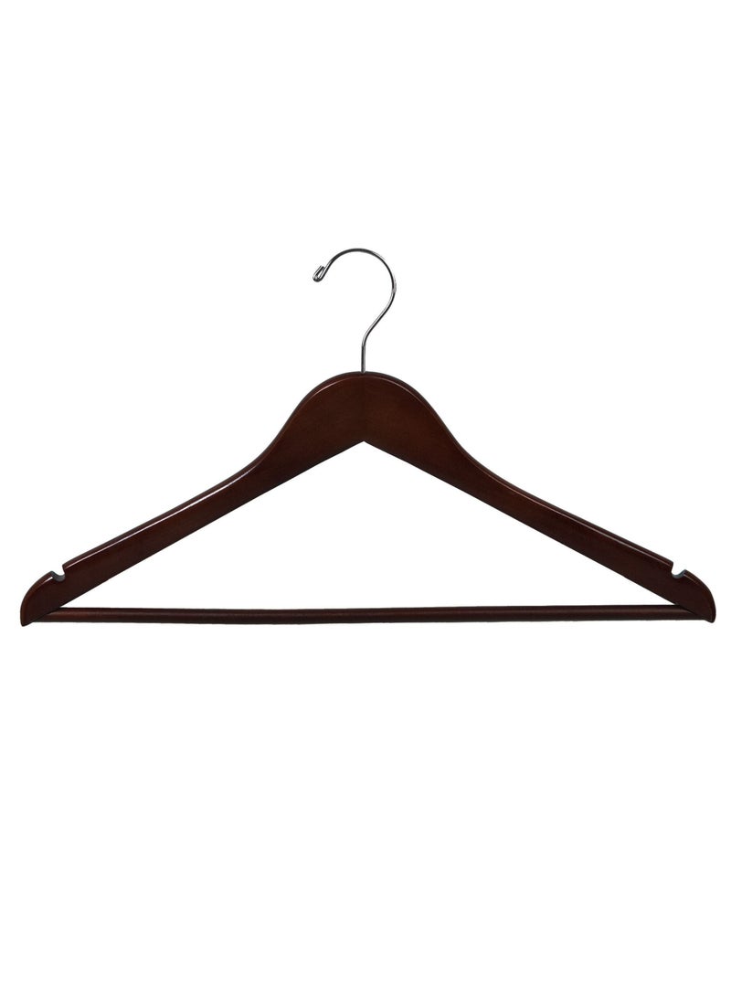 Wooden Coat Hangers Smooth Finish with Non-Slip Bar, Swivel Hook & Shoulder Notches, Dark Brown (10 PCS) - Image 2