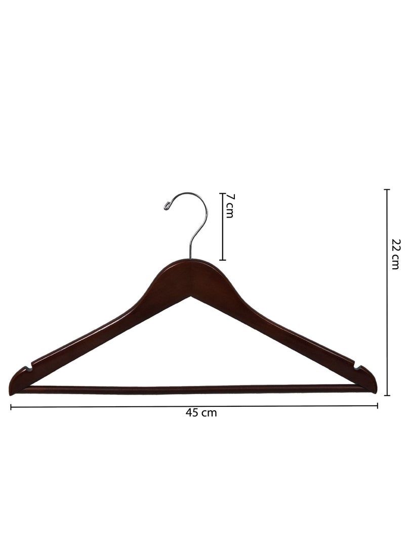 Wooden Coat Hangers Smooth Finish with Non-Slip Bar, Swivel Hook & Shoulder Notches, Dark Brown (10 PCS) - Image 3