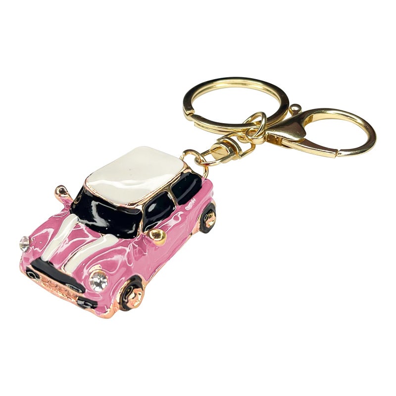 beypovk for Mini Cooper Keychain Creative 3D Car Model Rhinestone Key Fob Cover Keyring Universal Cute Key Chain with Ring for Men Women Car Accessories Pink - Image 3