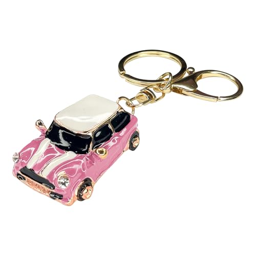 beypovk for Mini Cooper Keychain Creative 3D Car Model Rhinestone Key Fob Cover Keyring Universal Cute Key Chain with Ring for Men Women Car Accessories Pink - Image 1