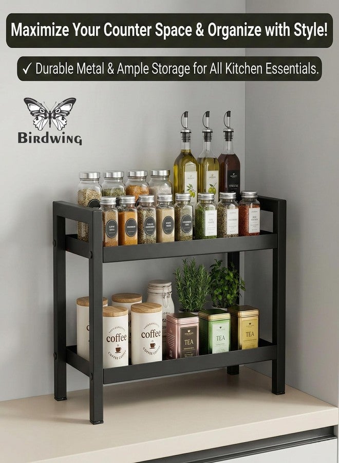 BIRDWING 2-Tier Black Metal Spice Rack – Heavy-Duty Countertop Spice Organizer for Kitchen Cabinets and Pantry - Image 2