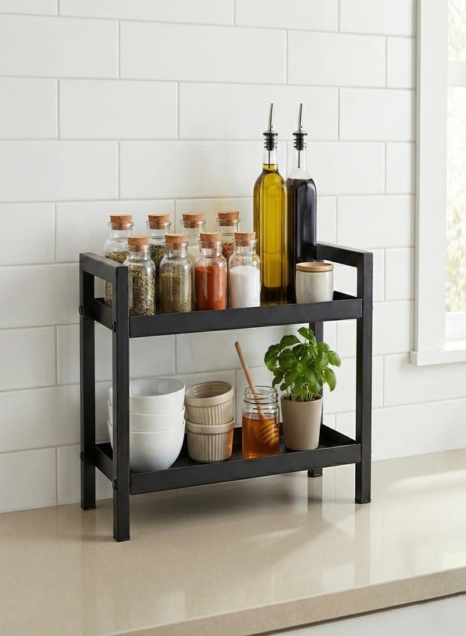 BIRDWING 2-Tier Black Metal Spice Rack – Heavy-Duty Countertop Spice Organizer for Kitchen Cabinets and Pantry - Image 1