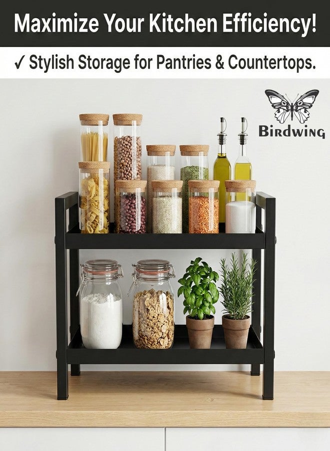 BIRDWING 2-Tier Black Metal Spice Rack – Heavy-Duty Countertop Spice Organizer for Kitchen Cabinets and Pantry - Image 3