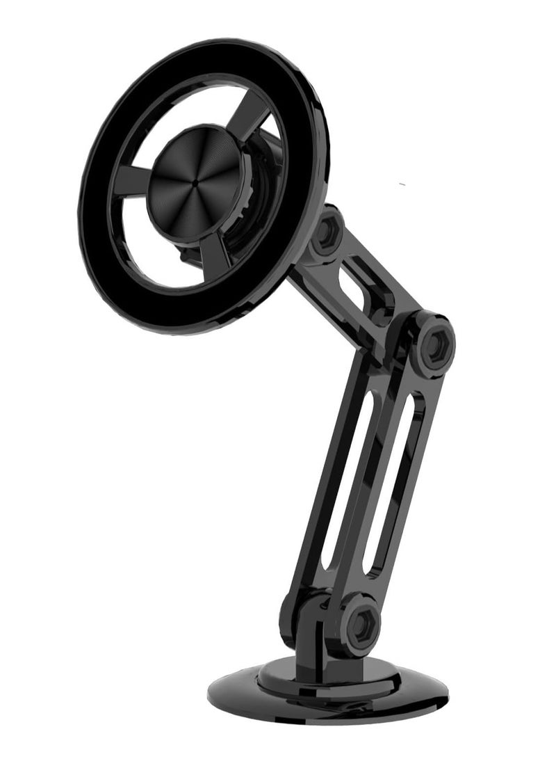 REBENUO Universal 360° PRO Magnetic Car Phone Holder – Adjustable Arm Mount with Strong Suction Cup, Powerful Magnet Grip, Hands-Free Dashboard & Windshield Mount, Compatible with All Smartphones – Stylish, Secure, One-Touch Phone Stand (Black) - Image 1