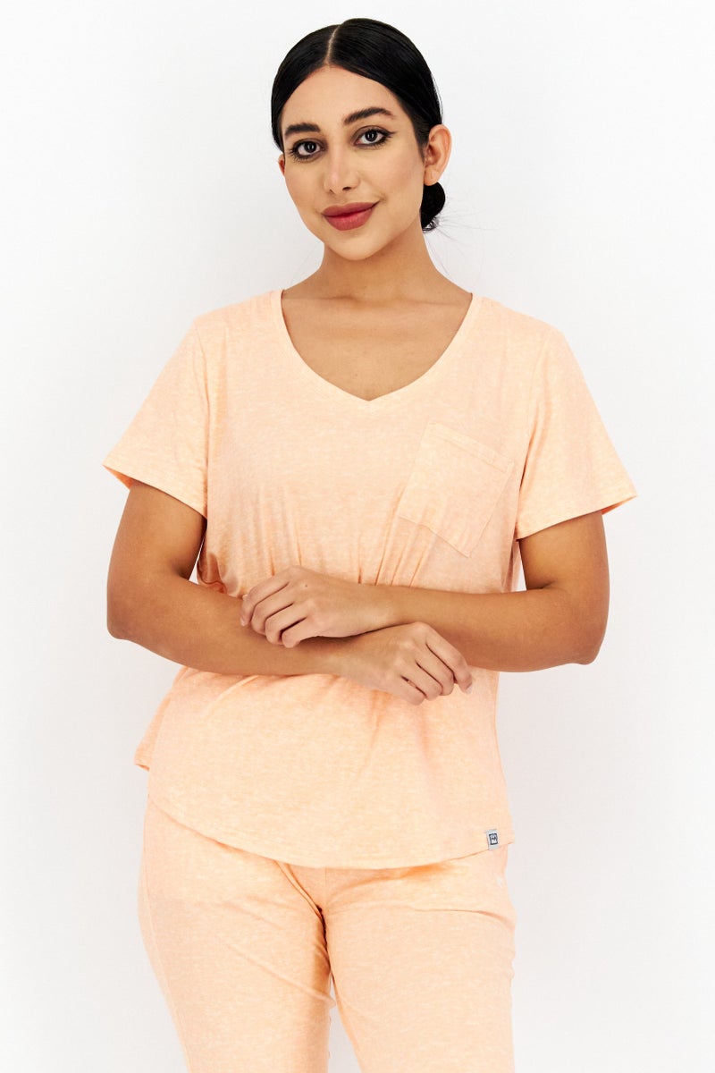 Avalanche Women 2 Piece Heather Top And Jogger Set, Tangerine - Image 1