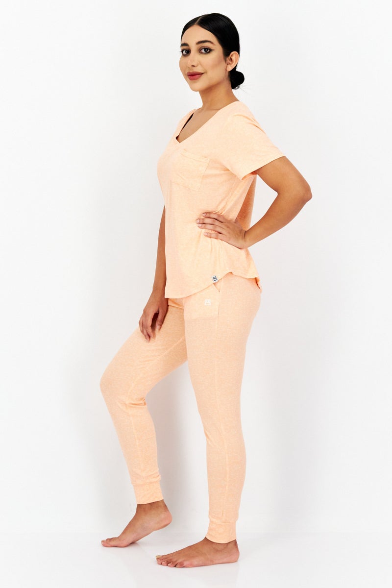 Avalanche Women 2 Piece Heather Top And Jogger Set, Tangerine - Image 2