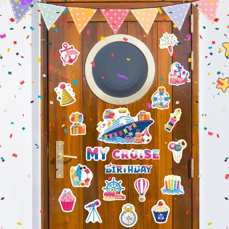 Wxiben Birthday Cruise Door Decorations Magnetic - Wxiben 20PCS Sea Navigation Cruise Ship Door Decorations Balloon Cake Anchor Cruise Door Magnets for Happy Birthday Carnival Cabin Refrigerator Decor - Image 4