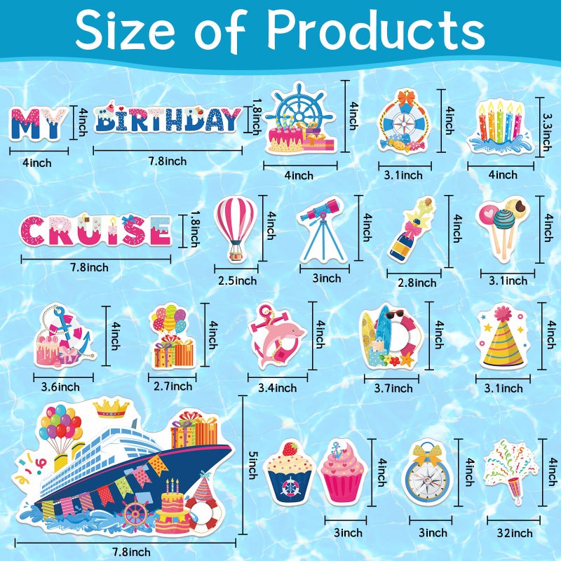Wxiben Birthday Cruise Door Decorations Magnetic - Wxiben 20PCS Sea Navigation Cruise Ship Door Decorations Balloon Cake Anchor Cruise Door Magnets for Happy Birthday Carnival Cabin Refrigerator Decor - Image 2
