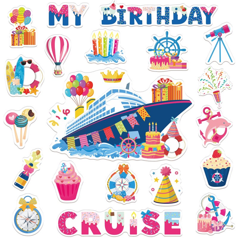 Wxiben Birthday Cruise Door Decorations Magnetic - Wxiben 20PCS Sea Navigation Cruise Ship Door Decorations Balloon Cake Anchor Cruise Door Magnets for Happy Birthday Carnival Cabin Refrigerator Decor - Image 1