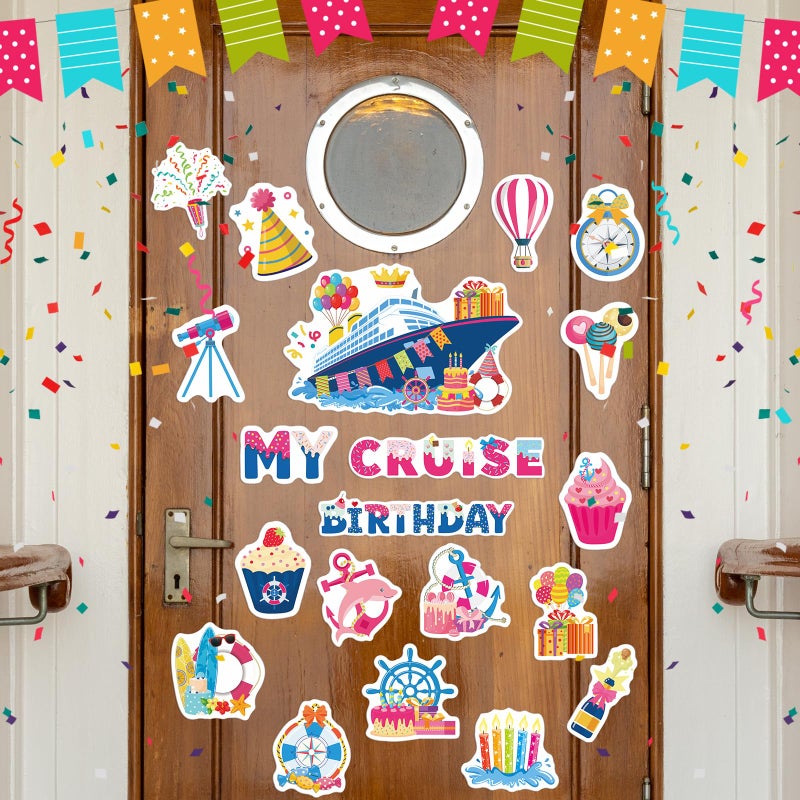 Wxiben Birthday Cruise Door Decorations Magnetic - Wxiben 20PCS Sea Navigation Cruise Ship Door Decorations Balloon Cake Anchor Cruise Door Magnets for Happy Birthday Carnival Cabin Refrigerator Decor - Image 3
