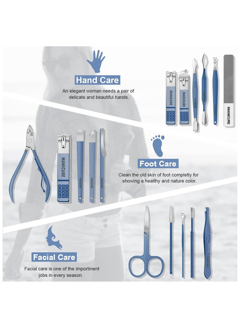 Professional Manicure and Pedicure Set - 16 Piece Stainless Steel Nail Care Tools with Luxury Leather Travel Case (Blue) for Women and Men - Image 4
