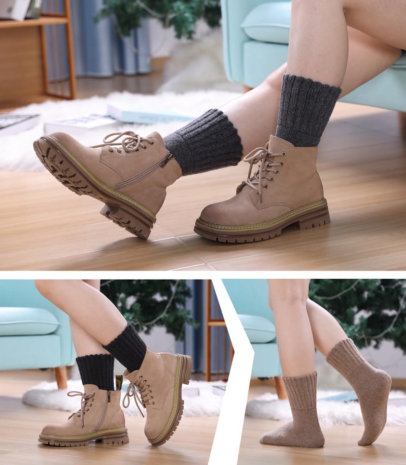 SDBING Boot Socks for Women Winter Warm Soft Cozy Thick Thermal Hiking Crew Socks Gift 3 Pairs (Beige/Black/Grey 3 Pairs, 6-10) - Image 2