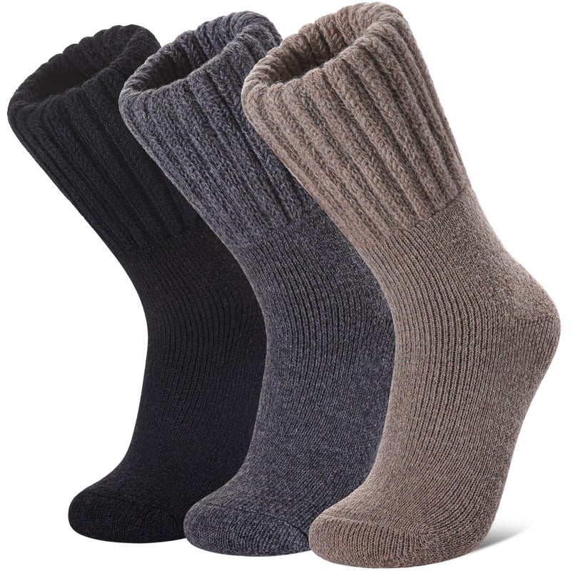 SDBING Boot Socks for Women Winter Warm Soft Cozy Thick Thermal Hiking Crew Socks Gift 3 Pairs (Beige/Black/Grey 3 Pairs, 6-10) - Image 1