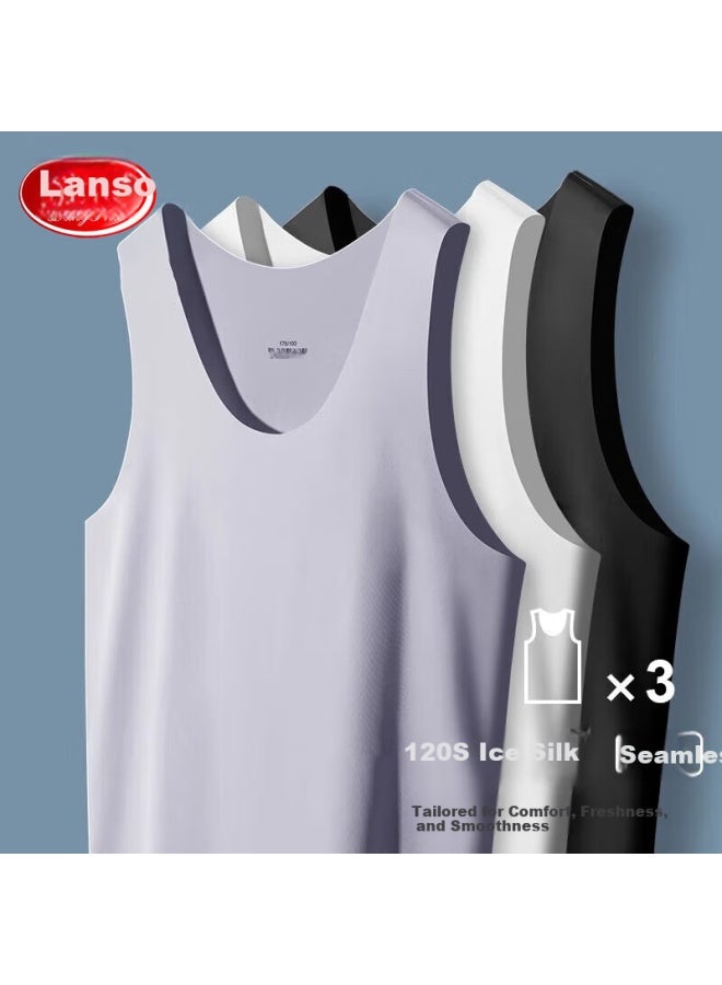 LANG SHA Langsha Men's Ice Silk Seamless 7a Antibacterial Spring Summer Vest Sleeveless Sweatshirt 3-pack - Image 1