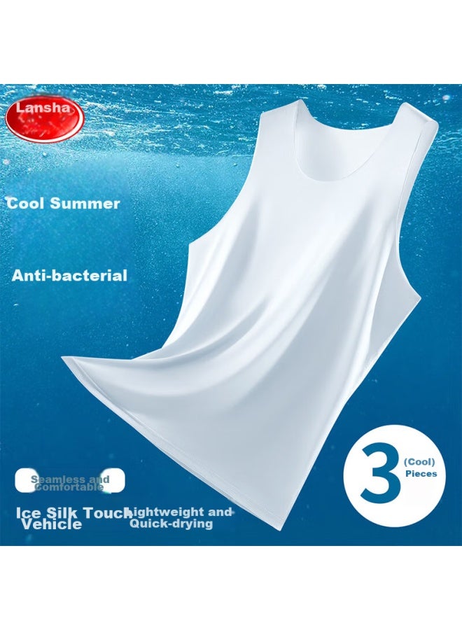 LANG SHA Langsha Men's Ice Silk Seamless 7a Antibacterial Spring Summer Vest Sleeveless Sweatshirt 3-pack - Image 2