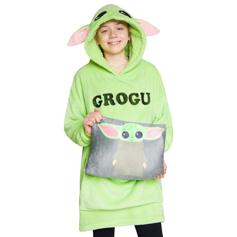 Disney Disney Stitch Blanket Hoodie Kids Teenagers - 2 in 1 Oversized Fleece Hoodie Baby Yoda - Stitch Gifts (US  Alpha  One Size  Regular  Green Baby Yoda) - Image 1