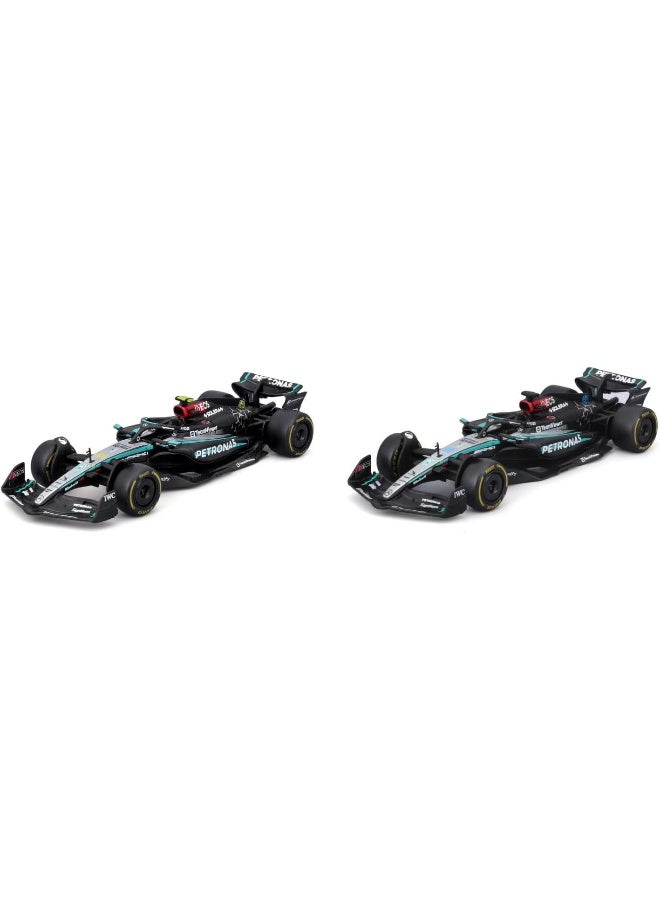 Bburago 1:43 فورمولا (بدون خوذة وقاعدة بلاستيكية - مرسيدس-أيه إم جي بتروناس F1 W15 فريق (2024) 2-عبوة (عمودي)) - Image 2
