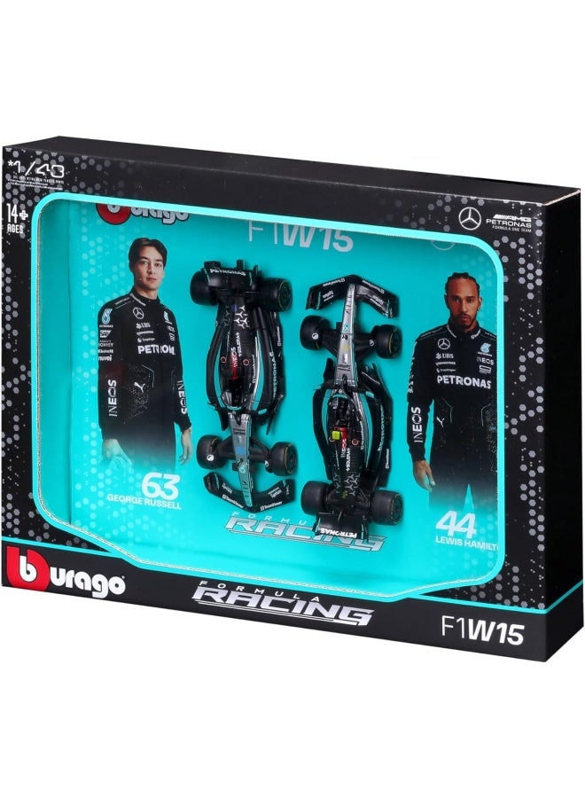 Bburago 1:43 فورمولا (بدون خوذة وقاعدة بلاستيكية - مرسيدس-أيه إم جي بتروناس F1 W15 فريق (2024) 2-عبوة (عمودي)) - Image 4