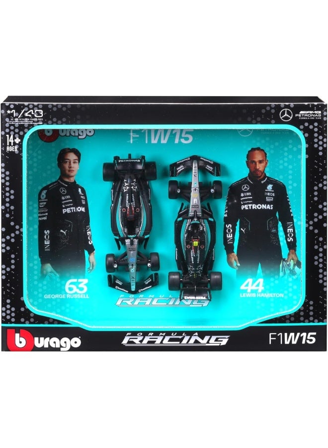 Bburago 1:43 فورمولا (بدون خوذة وقاعدة بلاستيكية - مرسيدس-أيه إم جي بتروناس F1 W15 فريق (2024) 2-عبوة (عمودي)) - Image 3