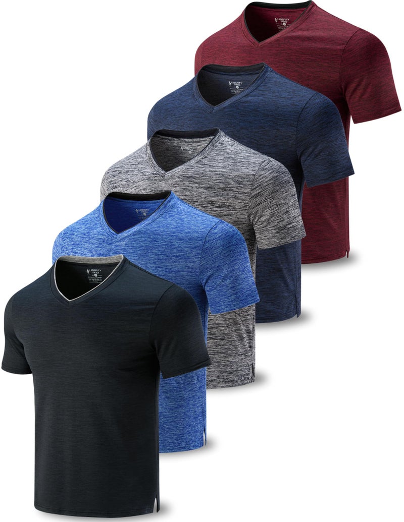 5 Pack Mens VNeck Dry Fit TShirts Active Athletic Short Sleeve Workout Tops Performance Gym Tees Set 6 Medium