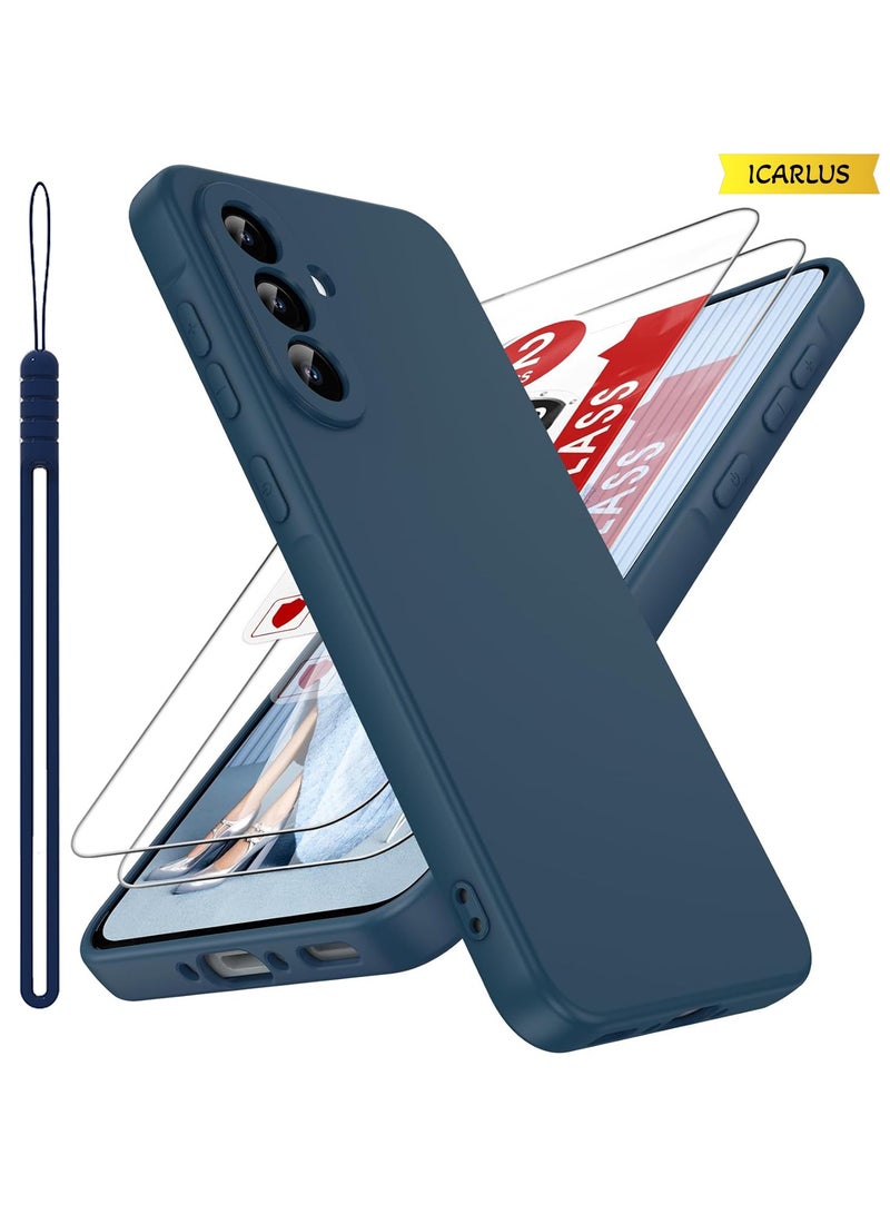 ICARLUS For Samsung Galaxy A36 5G Case 2 Pack Tempered Glass Screen Protectors, Soft TPU Liquid Silicone Case Shockproof Rubber Silicone Gel Shell-Blue - Image 1