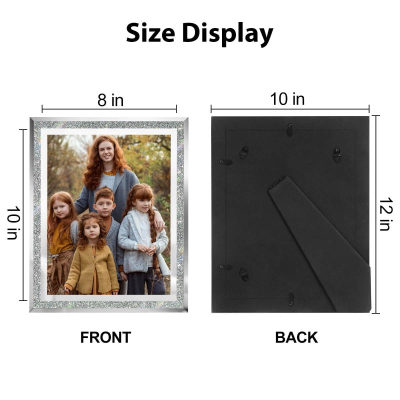 HIKWADERY 8x10 Picture Frames Silver - Set of 4  Sparkle Real Glass 8 by 10 Photo Frame Mirrored Edge Great Gift  for Tabletop or Wall Display (8 x 10  Glitter Silver) - Image 4
