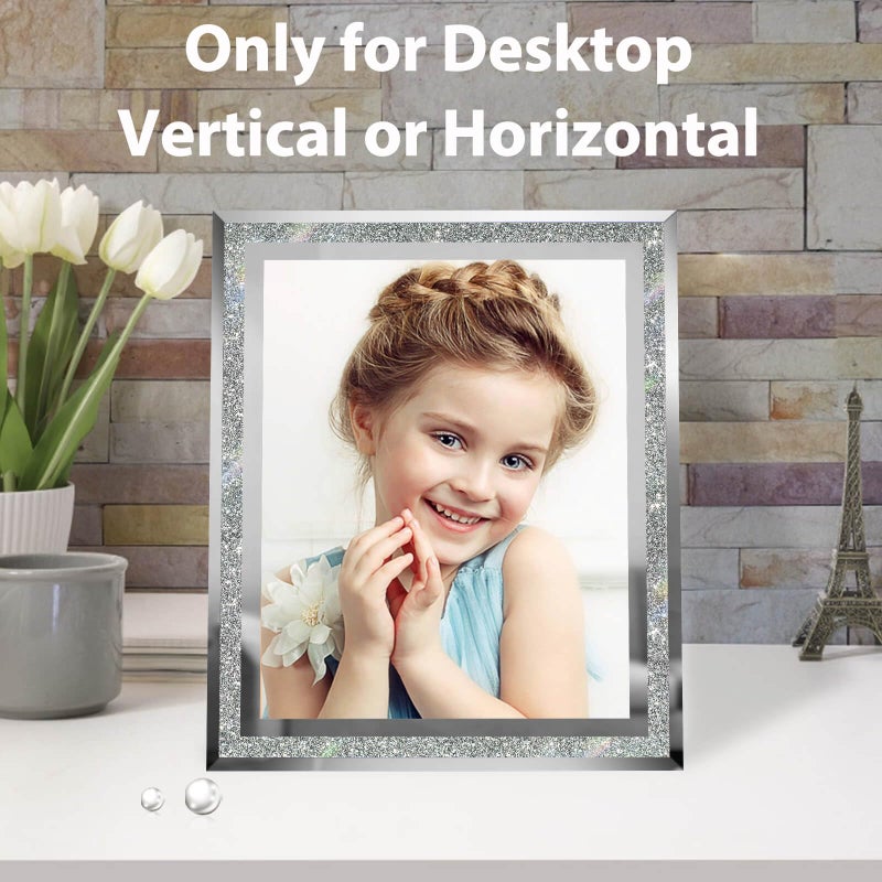 HIKWADERY 8x10 Picture Frames Silver - Set of 4  Sparkle Real Glass 8 by 10 Photo Frame Mirrored Edge Great Gift  for Tabletop or Wall Display (8 x 10  Glitter Silver) - Image 3