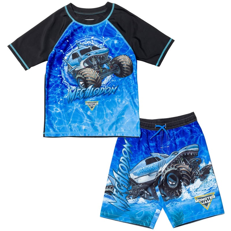 Monster Jam Megalodon Little Boys Rash Guard and Swim Trunks Outfit Set Blue 6 - Image 1
