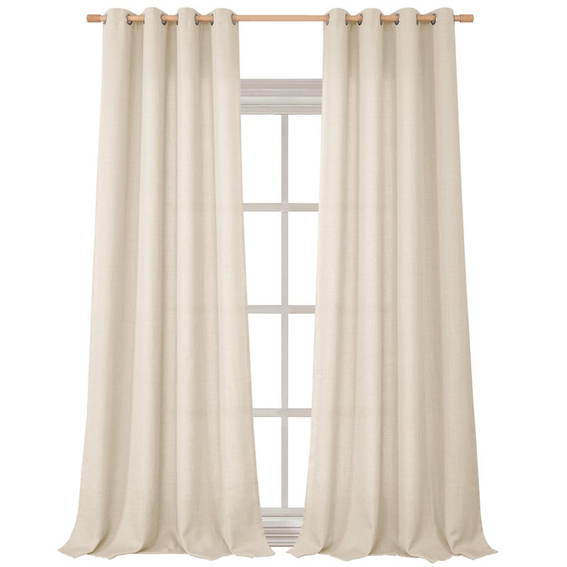 BGment Natural Faux Linen Curtains for Bedroom  Grommet Thick Linen Semi Sheer Drapes Light Filtering Privacy Window Treatments Curtains for Living Room  Set of 2 Panels  52 x 120 Inch  Light Beige - Image 1