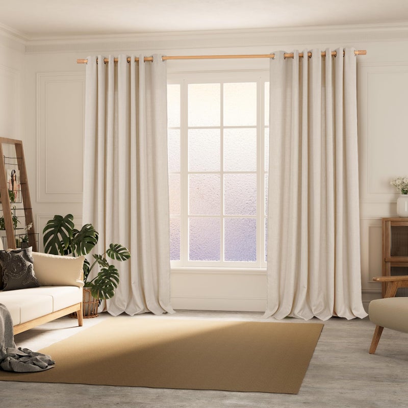 BGment Natural Faux Linen Curtains for Bedroom  Grommet Thick Linen Semi Sheer Drapes Light Filtering Privacy Window Treatments Curtains for Living Room  Set of 2 Panels  52 x 120 Inch  Light Beige - Image 2