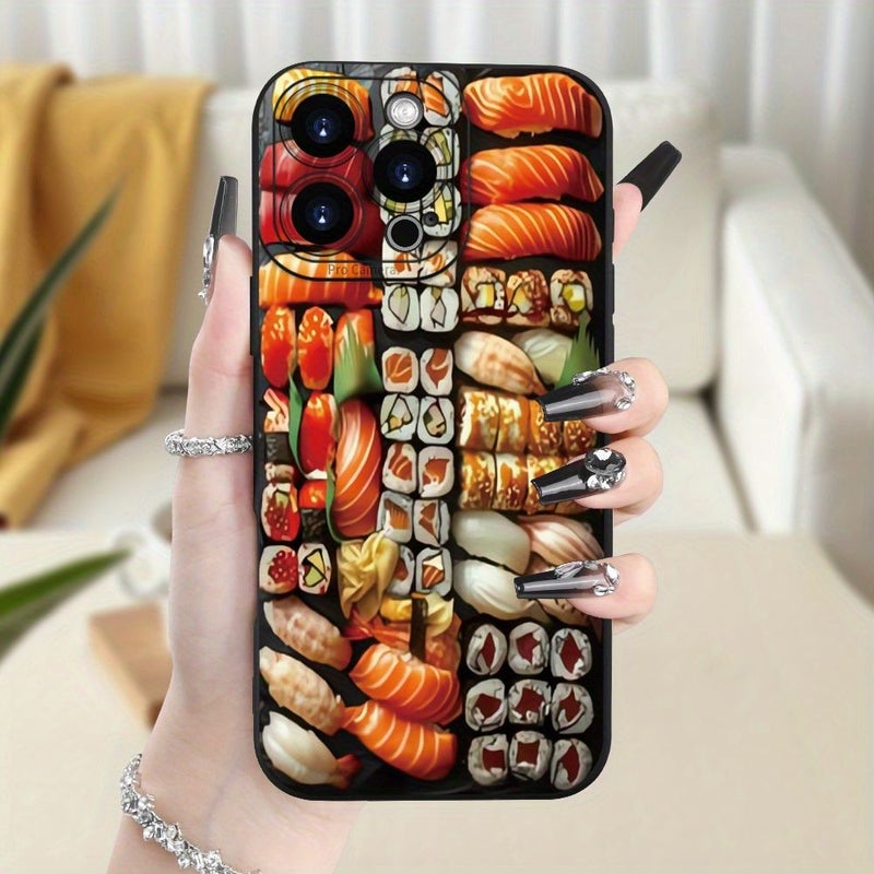 Black Sushi Platter Print Phone Case Durable Comfortable Grip For iPhone 16 - Image 3