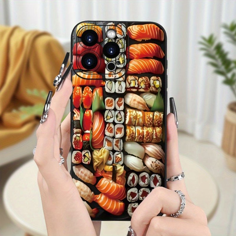 Black Sushi Platter Print Phone Case Durable Comfortable Grip For iPhone 16 - Image 1