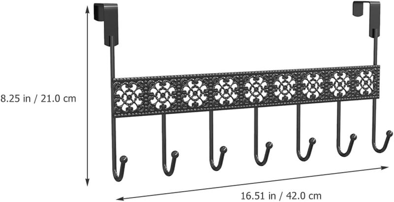 Healifty Black Metal Wall-Mounted Storage Hook Rack, 7-Section Nail-Free Iron Hollow Door Coat and Towel Holder for Bathroom and Entryway Organization - Image 2