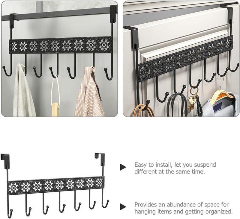 Healifty Black Metal Wall-Mounted Storage Hook Rack, 7-Section Nail-Free Iron Hollow Door Coat and Towel Holder for Bathroom and Entryway Organization - Image 3