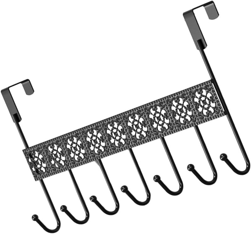 Healifty Black Metal Wall-Mounted Storage Hook Rack, 7-Section Nail-Free Iron Hollow Door Coat and Towel Holder for Bathroom and Entryway Organization - Image 1