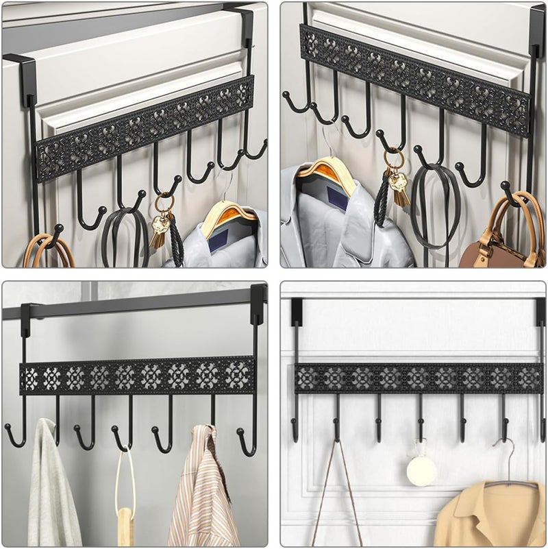 Healifty Black Metal Wall-Mounted Storage Hook Rack, 7-Section Nail-Free Iron Hollow Door Coat and Towel Holder for Bathroom and Entryway Organization - Image 4