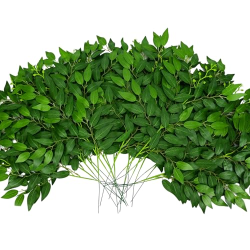 Jiojroml 24Pcs Artificial Italian Ruscus Greenery Stems, Faux Green Leaf Garland Branches Hanging Greenery Spray for Wedding Bouquet,Arch,Table Centerpieces， Balloon Arch and Home Decor (24) - Image 1