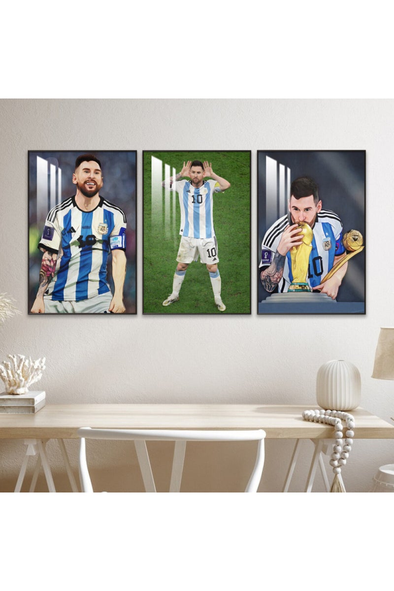 Marktna Three wooden wall painting with a frame and a clear acrylic layer - Image 1