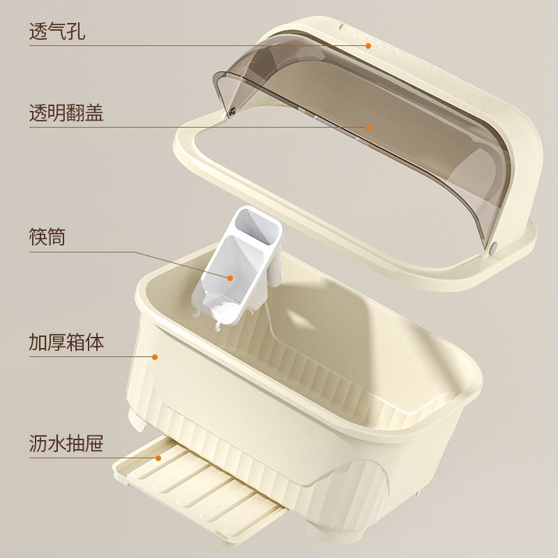 Kitchen Dish Dish Storage Rack Plate Drain Dish Rack Bowl Chopsticks Storage Box Extra Large Dustproof Cupboard With Lid - Image 4