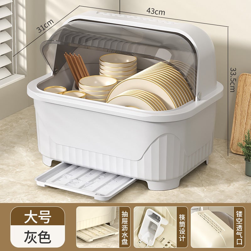 Kitchen Dish Dish Storage Rack Plate Drain Dish Rack Bowl Chopsticks Storage Box Extra Large Dustproof Cupboard With Lid - Image 1