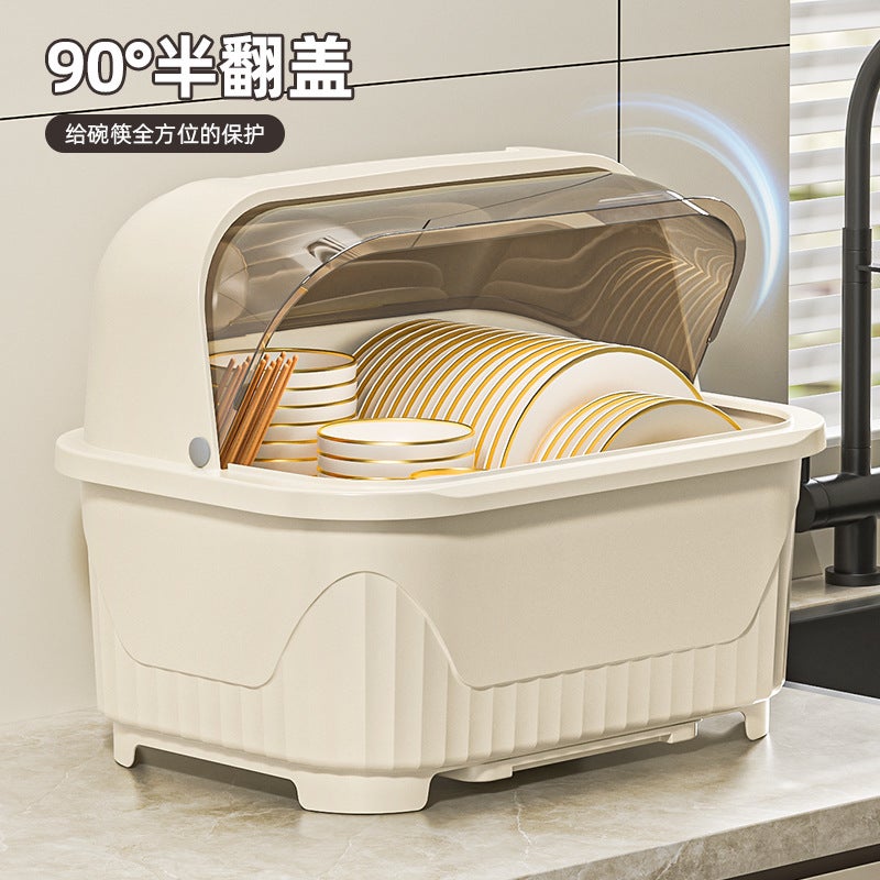Kitchen Dish Dish Storage Rack Plate Drain Dish Rack Bowl Chopsticks Storage Box Extra Large Dustproof Cupboard With Lid - Image 3