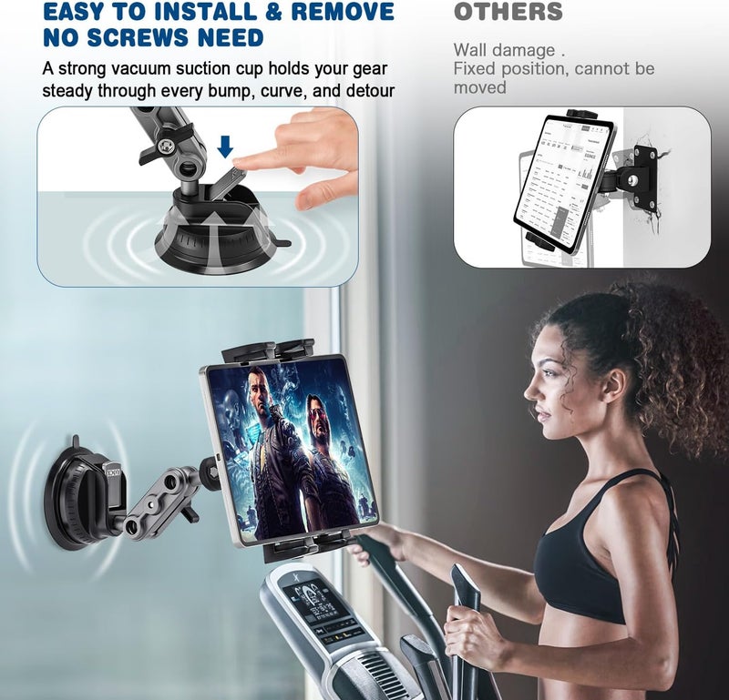 Baishun Tablet Mount for Truck, Car Tablet Holder Heavy Duty Super Suction Cup/Adhesive Base iPad Stand for Dash Windshield Wall Vehicle Desk, 360° Metal Bracket for 4.7-12.9" iPad Pro/Air/Mini/Galaxy - Image 4