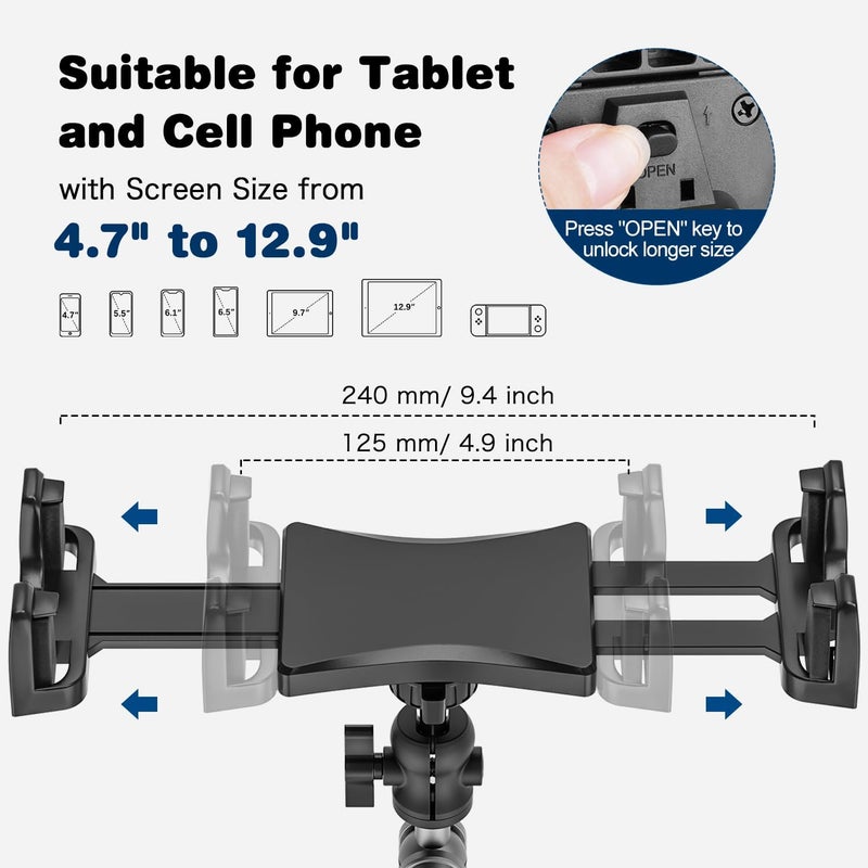 Baishun Tablet Mount for Truck, Car Tablet Holder Heavy Duty Super Suction Cup/Adhesive Base iPad Stand for Dash Windshield Wall Vehicle Desk, 360° Metal Bracket for 4.7-12.9" iPad Pro/Air/Mini/Galaxy - Image 3