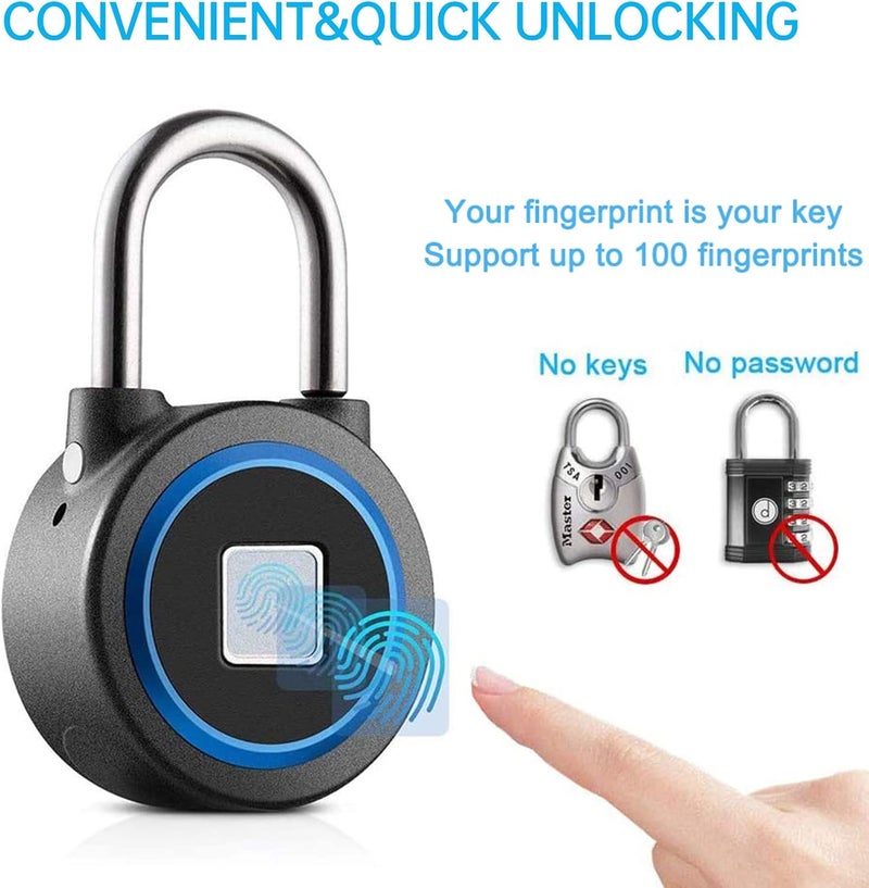 MEGAFEIS Fingerprint Padlock, Bluetooth Lock, Mobile APP, Smart Padlock with Keyless Biometric, Water Resistant, Suitable for Gym, Sports, Bike, School, Fence and Storage(Blue) - Image 2